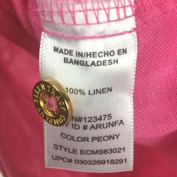 ELLEN TRACY Linen Tunic Top Pink Gold Zipper Short Sleeve Lightweight Size Large - Picture 7 of 9